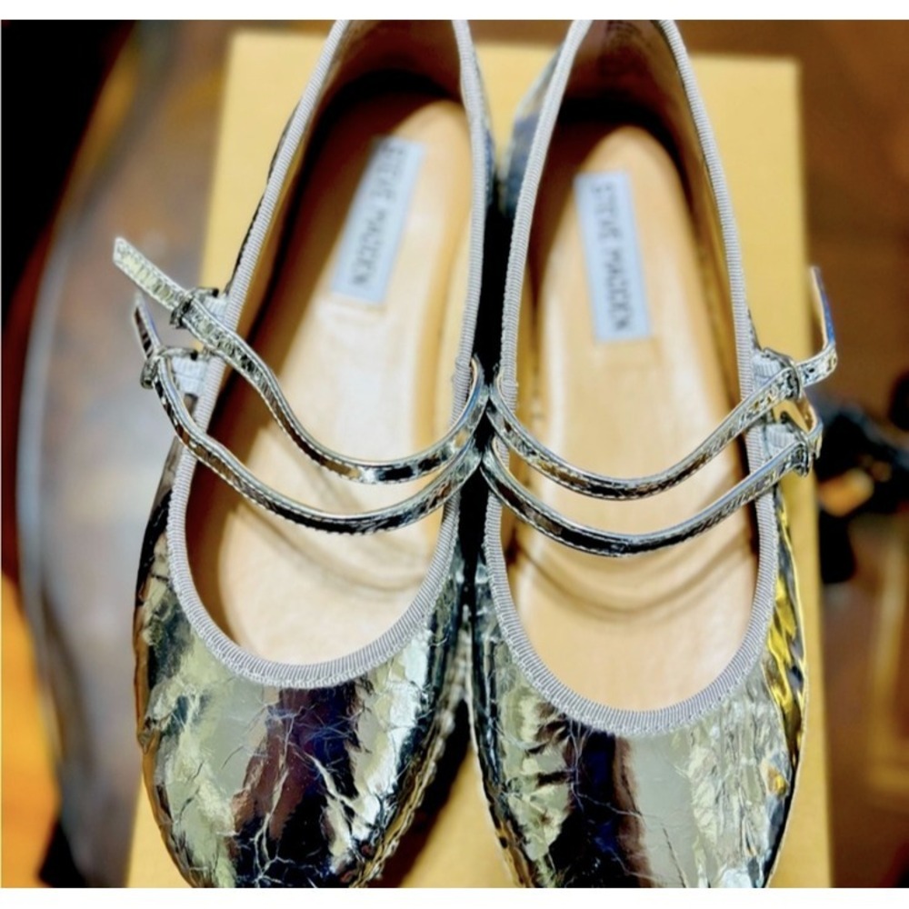 Steve Madden Shoes Womens Size 8 Silver Mary Jane‎ Espadrille Flats Double Strap